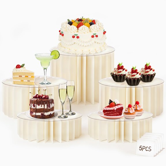 White 5Pack Foldable Cardboard Food Display Risers Set