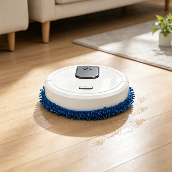 White 5W Electric Spin Mop, Wet Dry Mop with Spray, 10000RPM, 60 Min Run, ABS 9.84in Round Floor Cleaner with Microfiber Pads for Dust & Hair