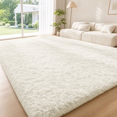 Lanbertent 5ft x 8ft Shag Area Rug, Soft Fluffy Area Rugs for Living Room Bedroom Plush Pile Carpets, Cream White