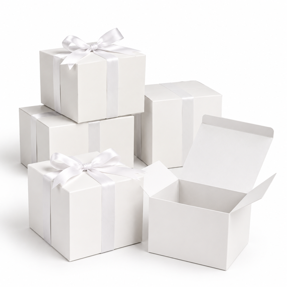 White 5x5x5inch(Pack of 25) Small Cube Gift Boxes with Ribbons