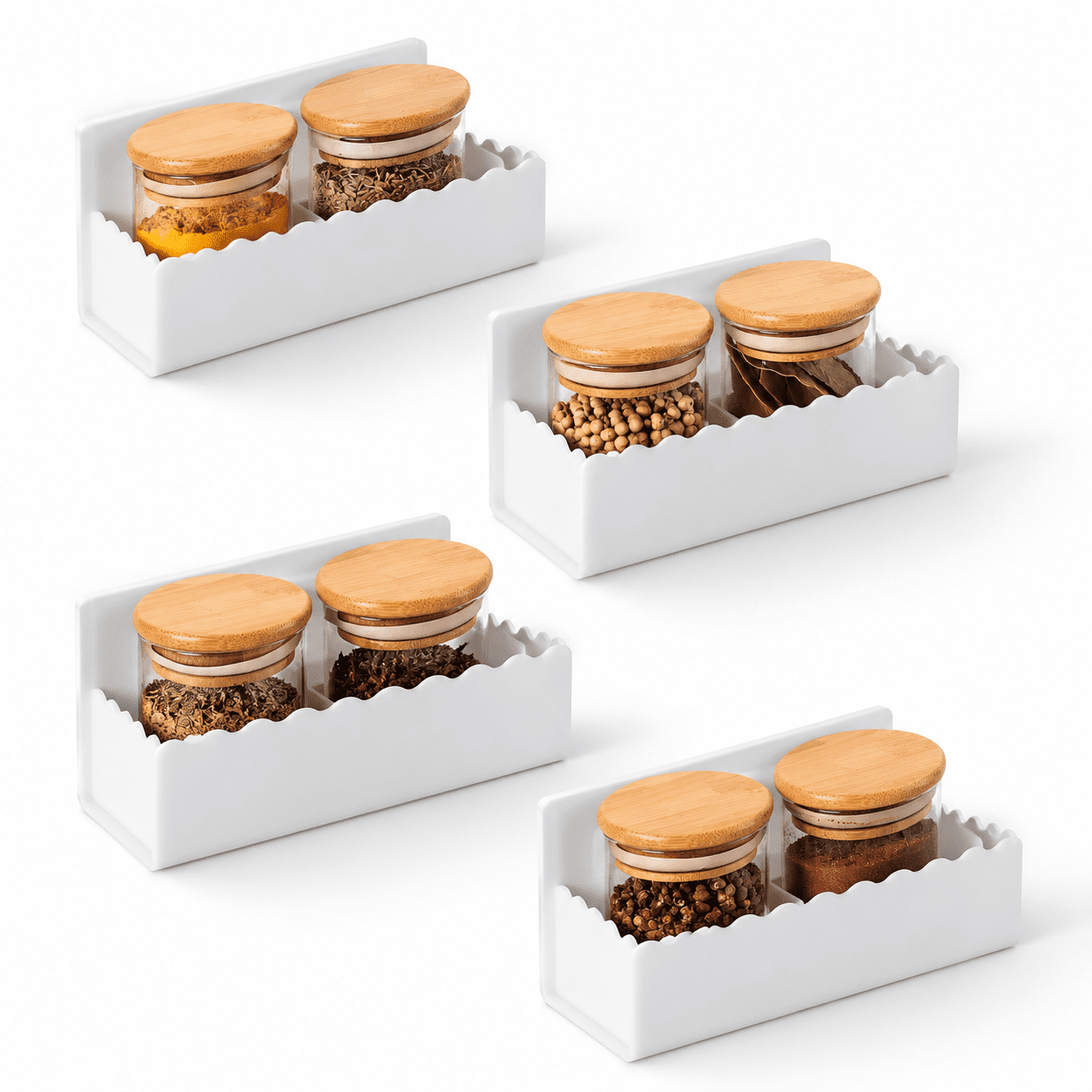 White 6" 4-Pack Wall Mounted Spice Rack Organizer for Kitchen Pantry RV ...