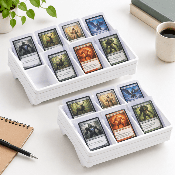 White 6-Cell Stackable Card Sorting Tray, Durable Trading Organizer Display Case for TCG, Sports Cards, Sleeved Cards, Toploaders