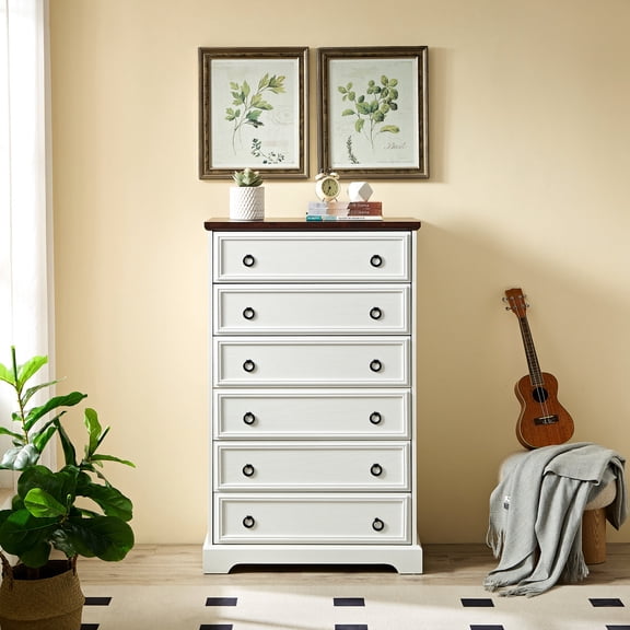 White 6-Drawer Bedroom Dresser / Sturdy Construction from Warp-Resistant Board