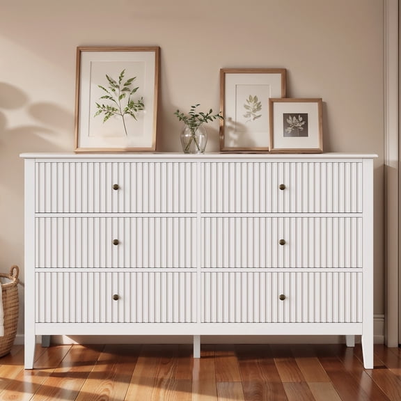May in Color White 6 Drawer Dresser, Modern Wood Chest of Drawers, Storage Cabinet for Bedroom, Living Room, Hallway