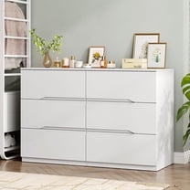 White 6 Drawer Dresser for Bedroom,47.2" Wide Chest of Drawers with Groove Handle,Wood Double Dressers with Sleek Lines,Modern Storage Cabinet for Living Room,Hallway