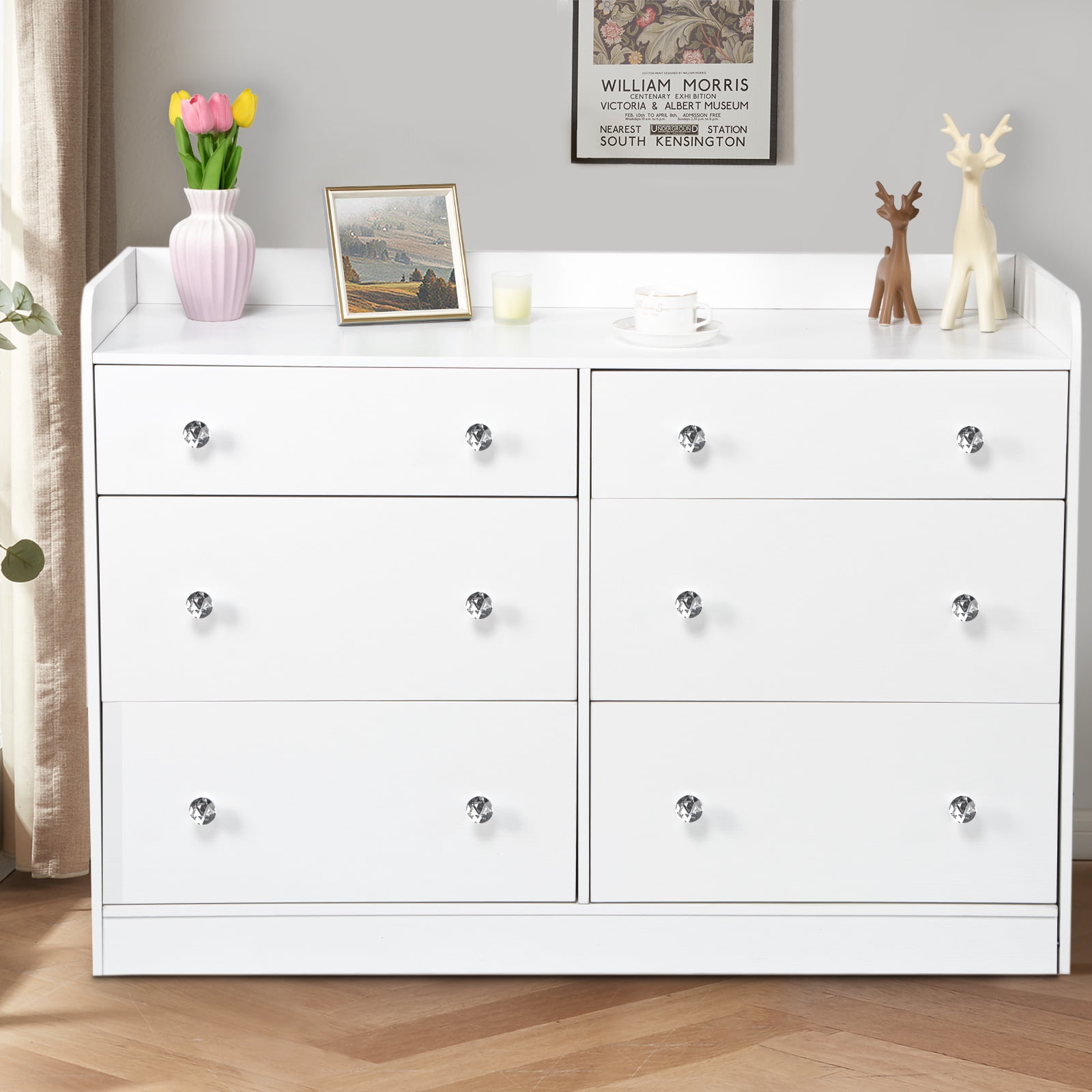White 6 Drawer Dresser for Bedroom, Large Double Dresser with Wide ...