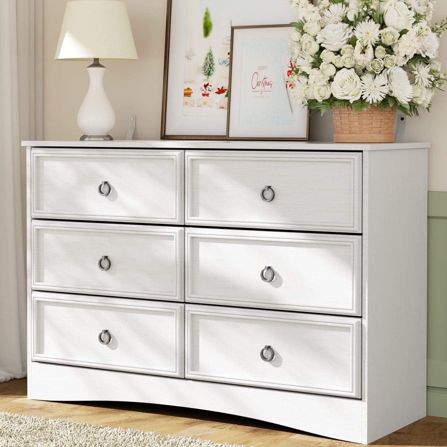 Extra Large White 6 Drawer Dresser, Deep Storage Wood Cabinet for ...
