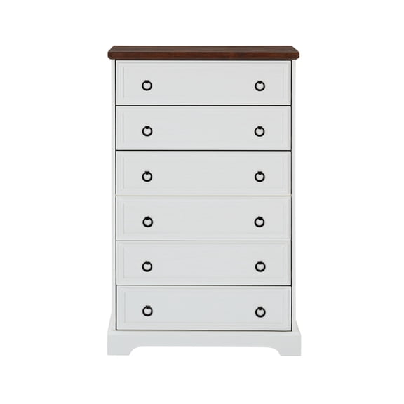 White 6-Drawer Tall Dresser Chest, Modern MDF Storage Cabinet with Textured Borders for Bedroom