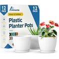 thumbnail image 1 of White 6-Inch Plant Pots with Drainage & Saucers 12 Pack, Indoor & Outdoor Planters for Houseplants, Herbs, and Flowers, Durable & Weatherproof Material, Stackable, Lightweight, Minimalist Design, 1 of 4
