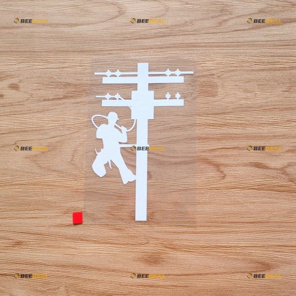 White 6 Inches - Lineman Electrical Power Line Pole Sticker Decal Vinyl 03203b - No Background Die Cut for Car Boat Laptop Cup