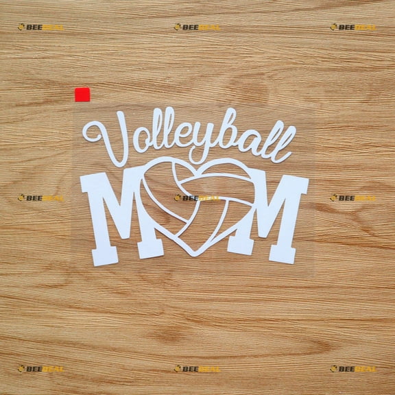 White 6 Inches - Volleyball Mom Heart Shaped Sticker Decal Vinyl - No Background Die Cut for Car Boat Laptop Cup