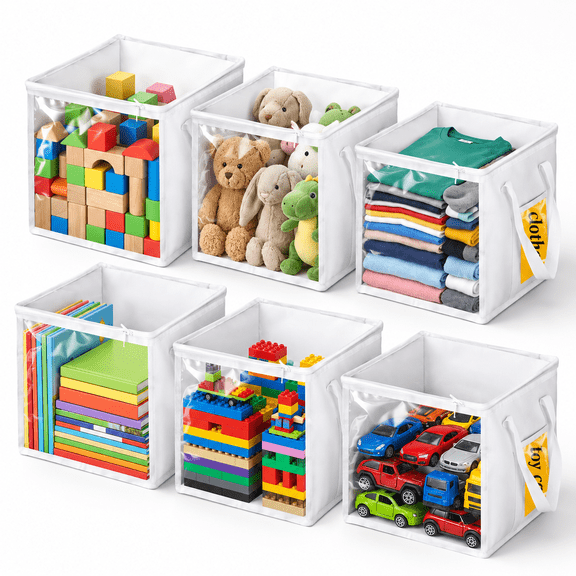 White 6 Pack 12" x 12" x 12" Foldable PVC Storage Cube Organizers with Handles