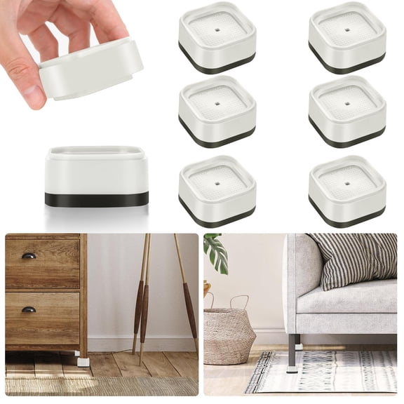 White 6 Pack Furniture Risers 1 Inch Heavy Duty Stackable Lift Blocks For Sofa Cabinet Bed Desk Chair