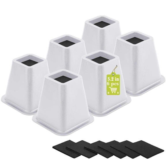 White 6 Pack Furniture Risers 5.2 Inch Heavy Duty Square Leg Lifts For Table Desk Couch Chair Sofa Cabinet Bed