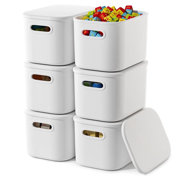 White 6 Pack Stackable Plastic Storage Containers With Lids For Organizing