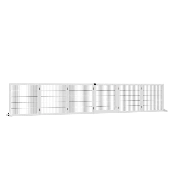 White 6 Panel Folding Wooden Pet Gate with Support Feet for Small Medium Dogs
