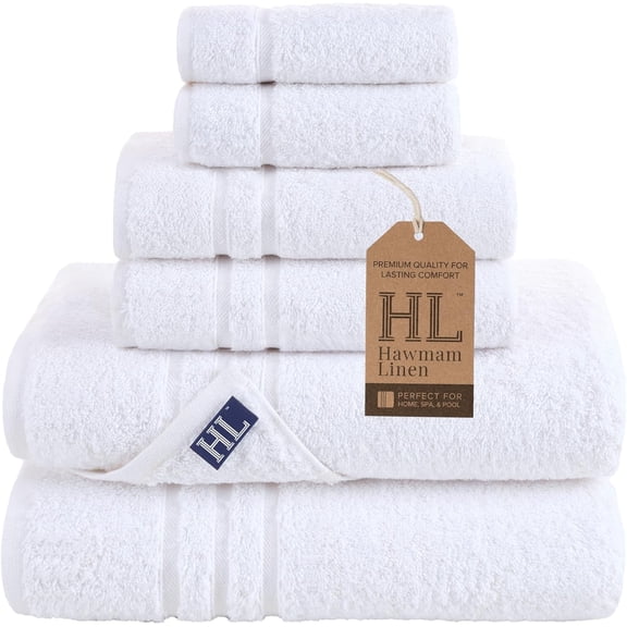 White 6 Piece Bath Towels Set for Bathroom Original Turkish Cotton Soft, Absorbent and Premium 2 Bath Towels, 2 Hand Towels, 2 Washcloths