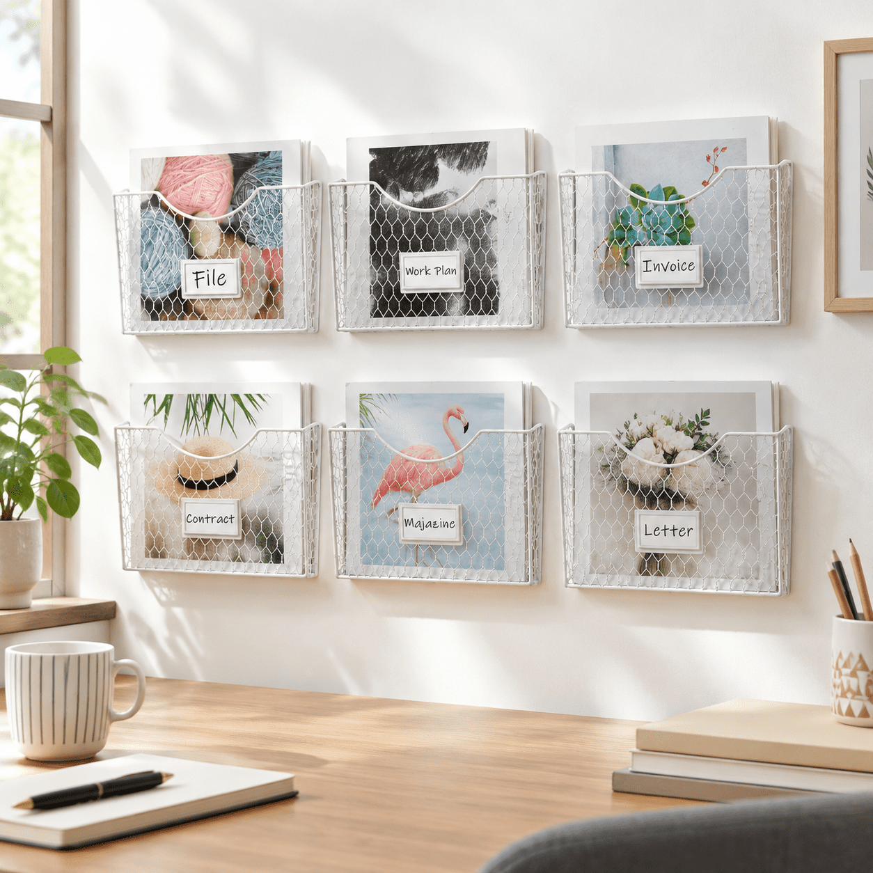 Hanging Metal File Rack White 6 Pockets Hanging Wall Mount Metal File Mail Organizer Rack ...