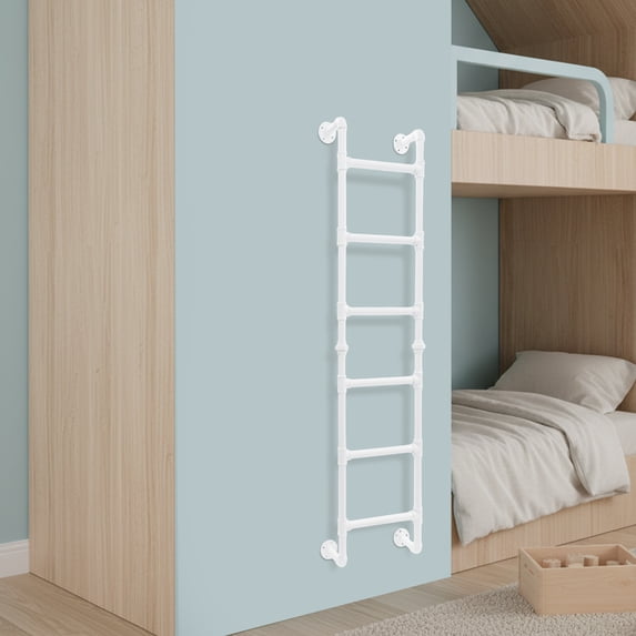 White, 6 Steps-71in Wall/Floor-Mounted Bunk Bed Ladder | Basement Window Well Egress Exit L-Adder | Metal Step Ladder for RV Attic Bunk Bed | Loft Steps for Dorm Beds