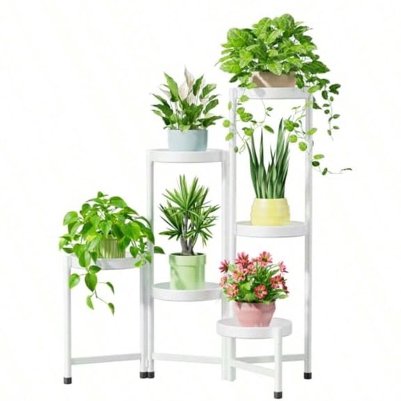 White 6-Tier Corner Metal Plant Stand For Indoor Outdoor Use