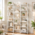 White Large Storage Racks White 6-Tier Wooden Triple Wide Open Bookcase Large Storage Shelf ...