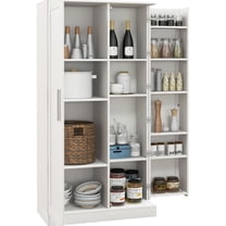 White 63" Kitchen Cupboard With 14 Adjustable Shelves For Living & Dining Room Organization Storage Cabinet, 2 Doors And Elegance
