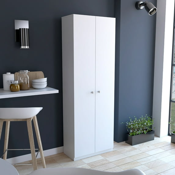 White 69.42" H Storage Cabinet - Two Doors, Five Shelves Ideal For Organizing Garage, Utility Room, Living Kitchen Easy To Install 71" Unit With Doors And Internal Room Assembly Required