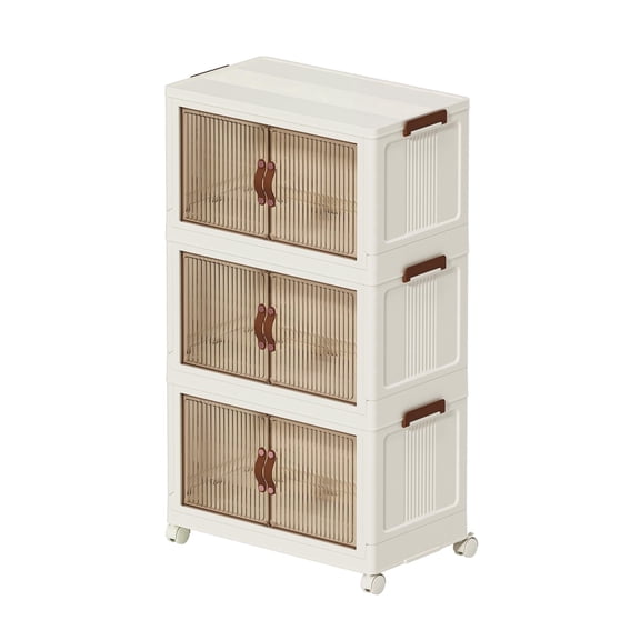 White 69 Gallon 3-Tier Collapsible Storage Cabinet with Doors & Wheels for Home & Closet