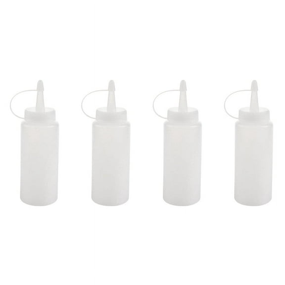 White 6oz Plastic Squeeze Bottle Condiment Dispenser 4-Pack Kitchen Use