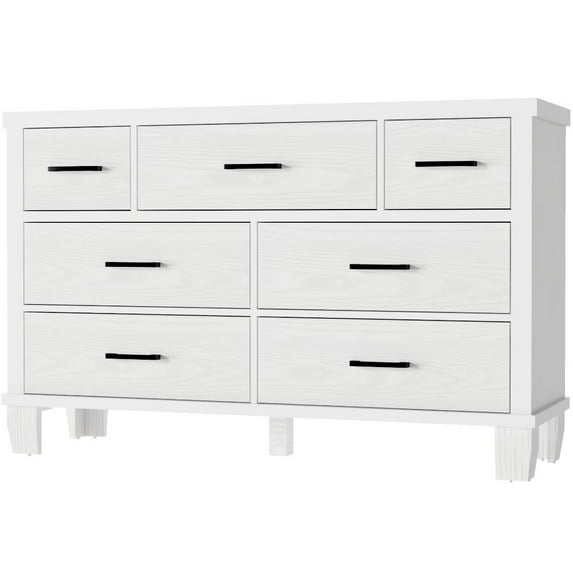 White 7 Drawer Dresser,Wooden Dressers Chests of Drawers with Anti-Tilt Devices for Living Room,Bedroom,51.1"x15.7"x32.6",White