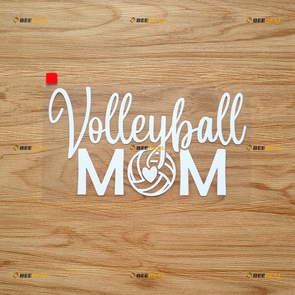 White 7 Inches - Volleyball Mom Heart Inside Sticker Decal Vinyl - No Background Die Cut for Car Boat Laptop Cup