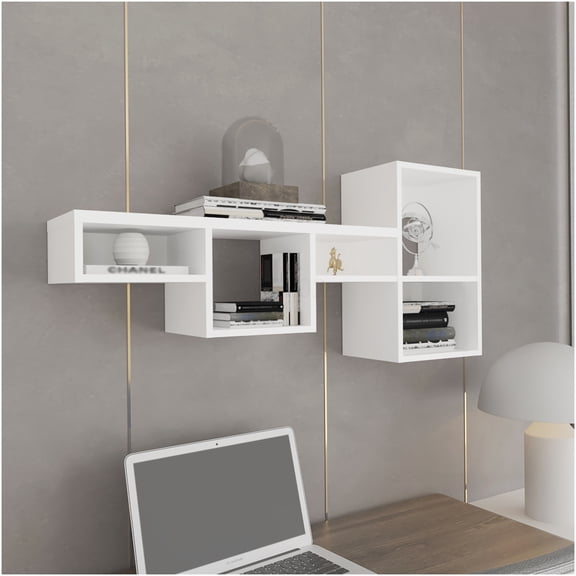 White 7-Tier Cube Wall Shelf, Modern Modular Organizer Bookshelf for Living Room, Bedroom & Home Office Storage
