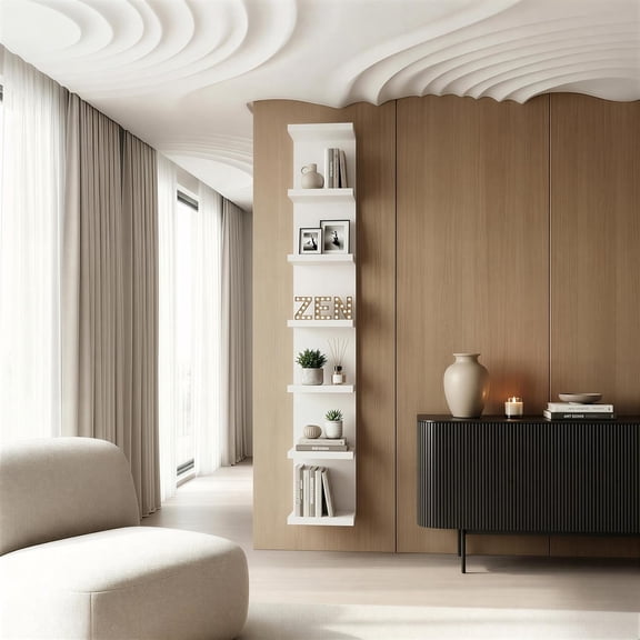 White 7 Tier Floating Wall Shelves, Tall Decorative Shelving Unit, Functional Storage Organizer, Great for Books, Vanity, or Bedroom