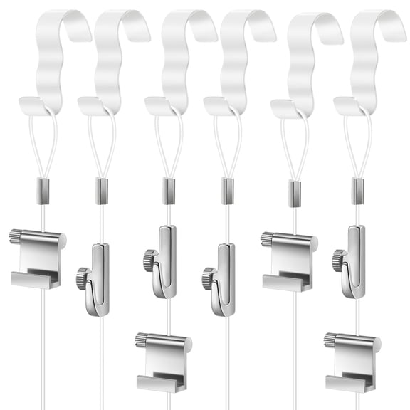 White 71" Clear Perlon Cord 5 Picture Rail Hanging System Kit