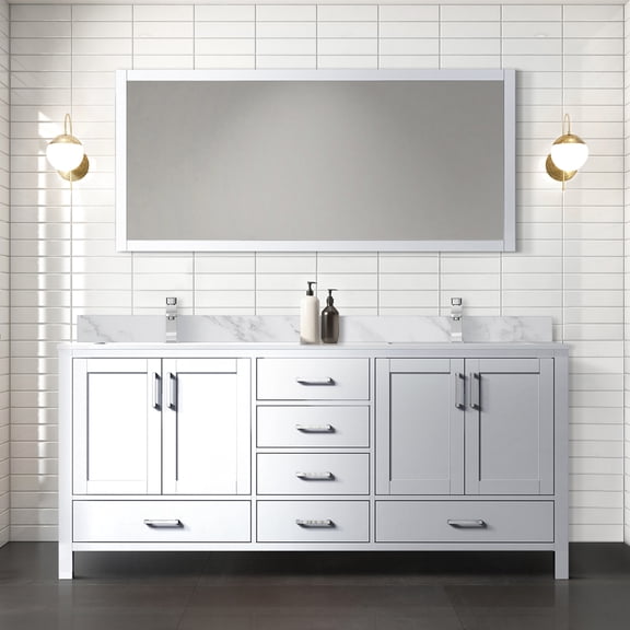White 72 In. Double Bath Vanity - Soft Close Doors 2 Cabinets, 6 Drawers & Open Shelf Solid Wood, E0 Plywood Rapid Assembly Process Quick Setup