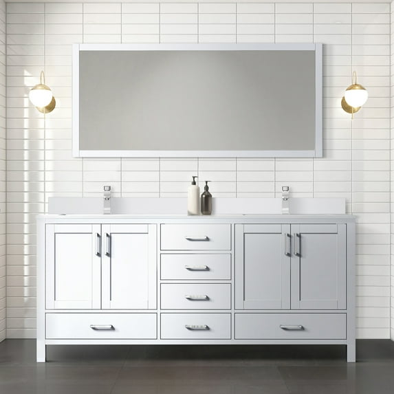 White 72 In. Double Bath Vanity With Quartz - 70 Mirror Included , Spacious Storage Surface, Stain-, Generous