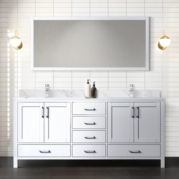 White 72 In. W X 22 D Bath Vanity, Marble, Rich Storage Double White, Marble Topped, Solid Wood Framed