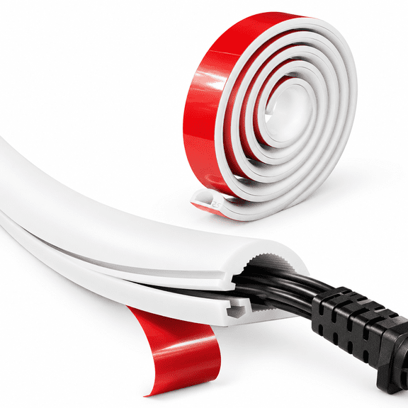 White 78-inch Single Cable Cord Cover, Mini Side-Opening Wire Hider