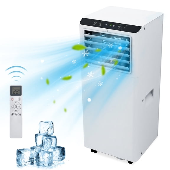 White 8,000 BTU Portable AC Unit - Powerful Cooling for 350 Sq.Ft Spaces with 4 Modes (Cool/Fan/Dehumidify/Sleep), Remote Control & 24-Hour Programmable Timer