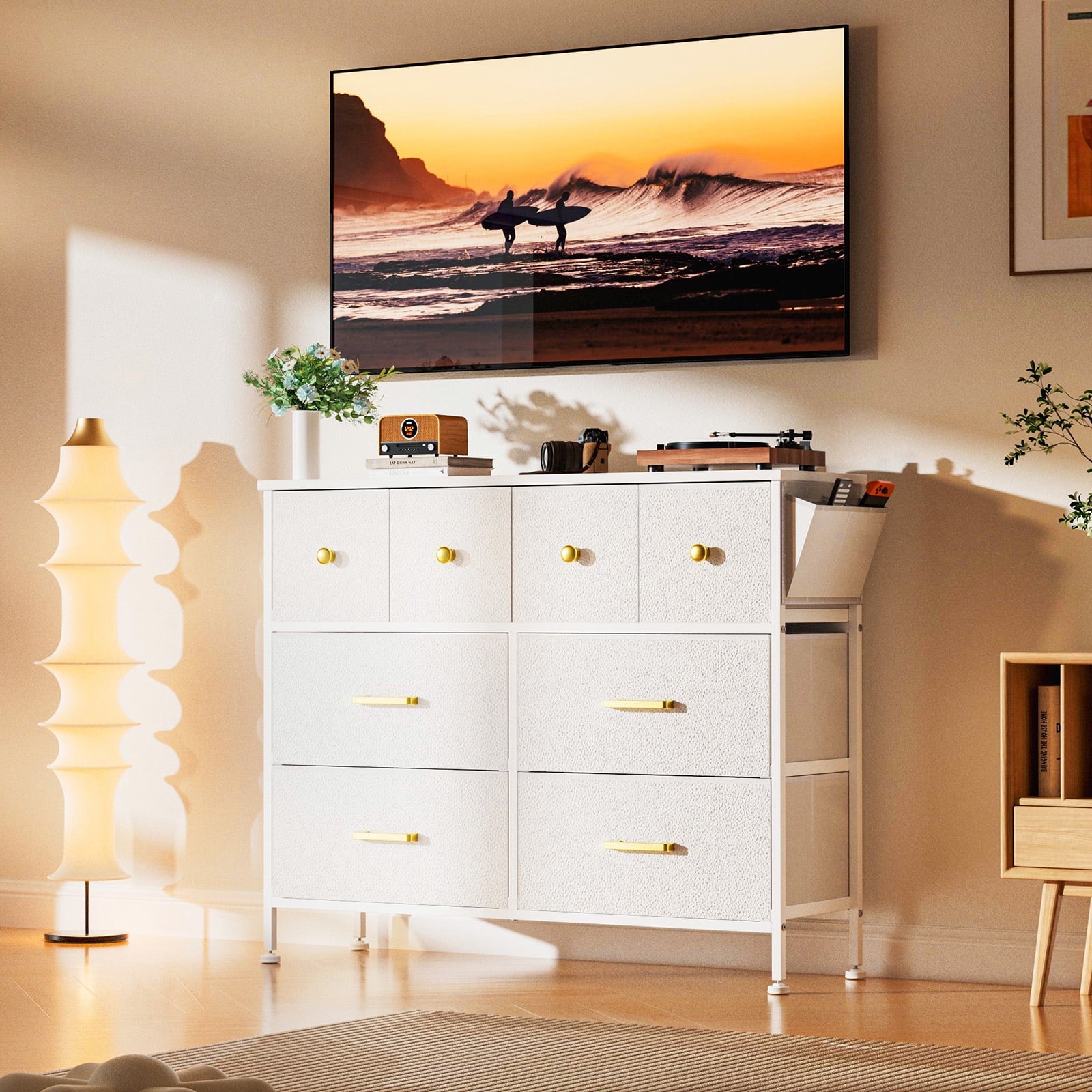 White 8-Drawer Dresser for Bedroom, Wide Chest with Gold Handles, Includes  TV Stand (50 inches), for Dorm, Living Room, Entryway, Features 1 Side  Pocket & 2 Hooks, Closet Storage - Walmart Business Supplies