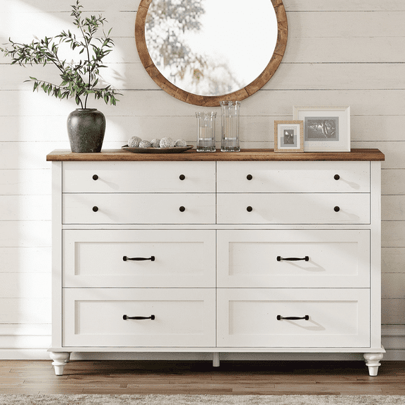 White 8 Drawer Dresser for Bedroom, Wooden Chest of Drawers for Living Room