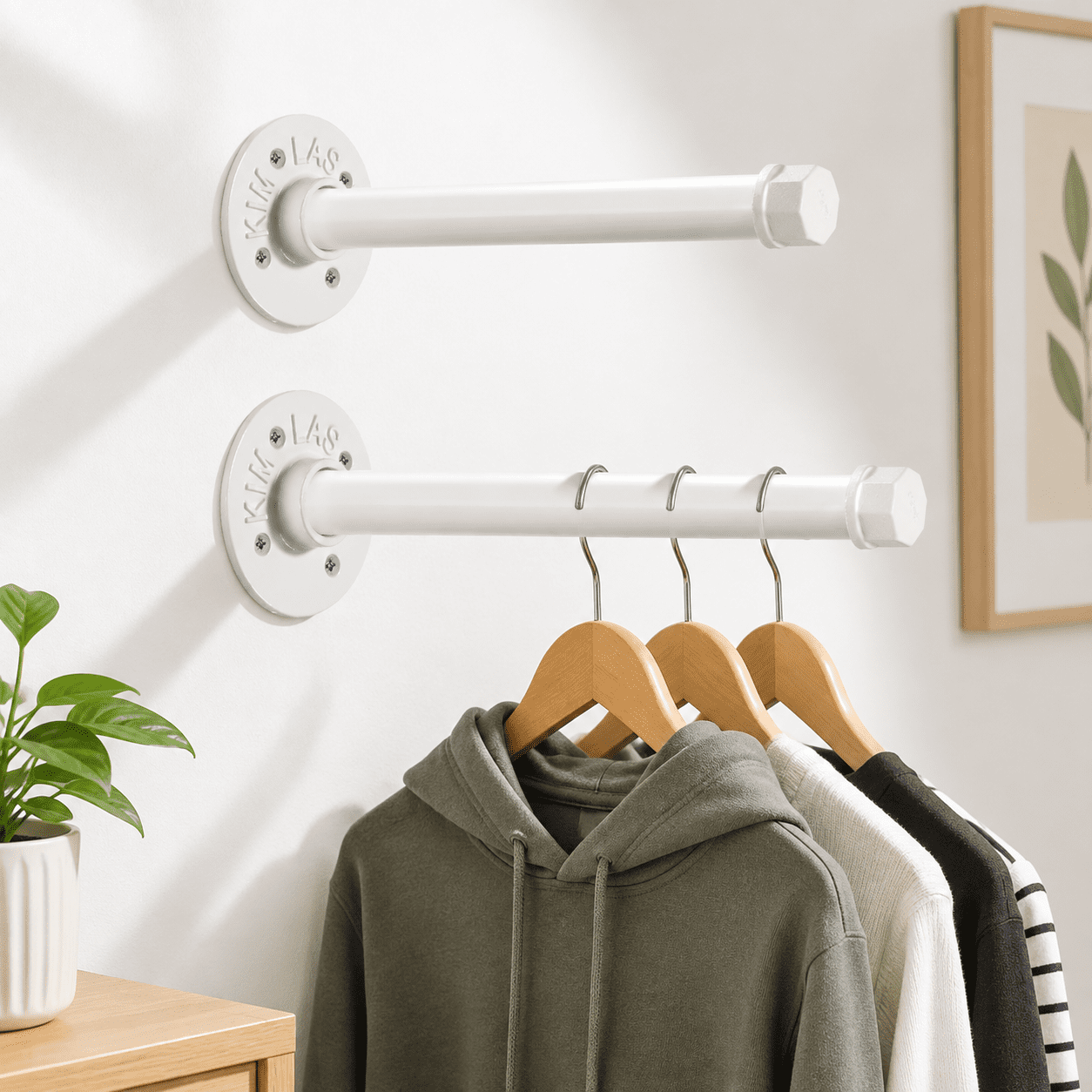 White 8 Inch Wall Mounted Industrial Iron Clothes Rack Multi-Use ...