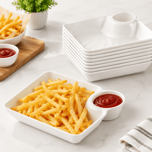 White 8-Piece Chip And Dip Serving Set Reusable Plastic Entertaining Dishes