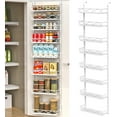 thumbnail image 1 of "White 8-Tier Over The Door Organizer - Adjustable Wood & Metal Pantry Storage Rack for Kitchen, Spices, Canned Goods - Space Saving Door Hanging Shelf for Cabinet or Bathroom", 1 of 7