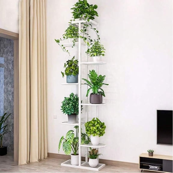 White 8-Tier Metal Indoor Outdoor Plant Stand Multi-Level Flower Pot Rack For Living Room Balcony Garden Space Saving Display