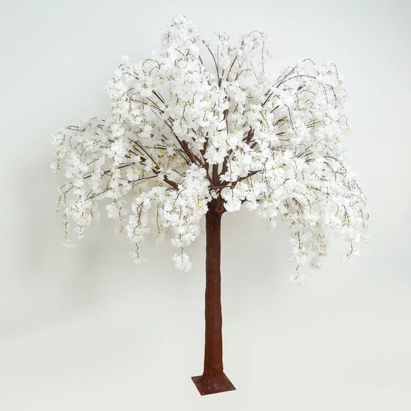 White 8 feet Artificial Silk Cherry Blossom Tree with Fiberglass Trunk and Metal Base