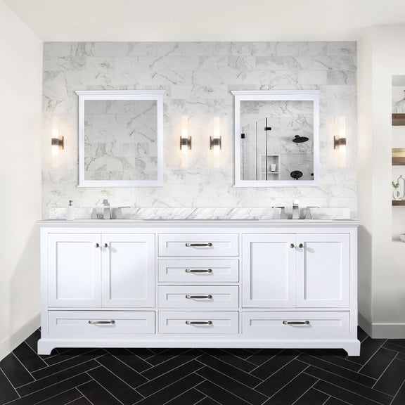 White 80" X 22" Double Bath Vanity - Marble Top & 30" Mirrors Soft Close, Scratch And Stain Surface, Abundant Storage With Two Cabinets Open Cabinet Shelf Space Countertop, Six Drawers