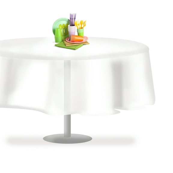 White 84" Round 12 pack Premium Disposable Plastic Tablecloth 84 Inch Round Table Cover By Grandipity