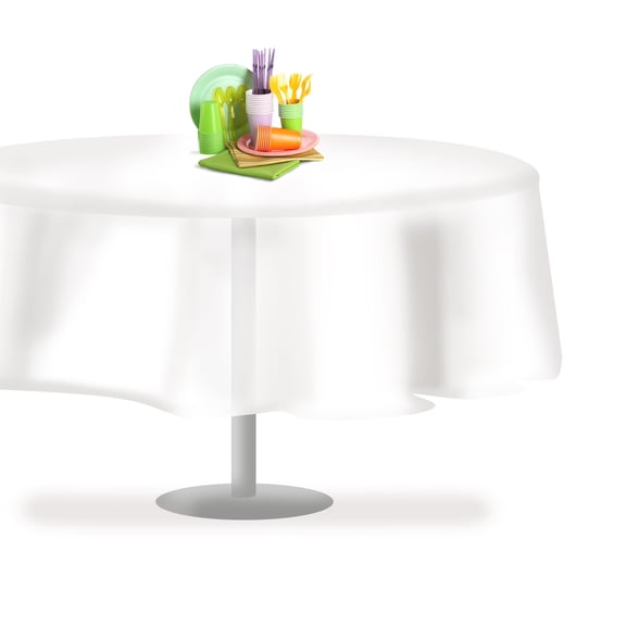 White 84" Round 6 Pack Premium Disposable Plastic Tablecloth 84 Inch Round Table Cover By Grandipity