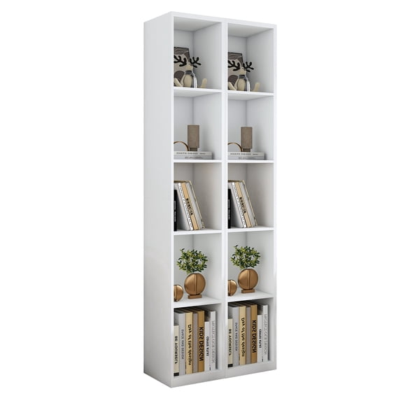 White 84" Tall 10-Cube 5-Layer Bookshelf, 23.6" Wide Narrow Space-Saving Display Cabinet